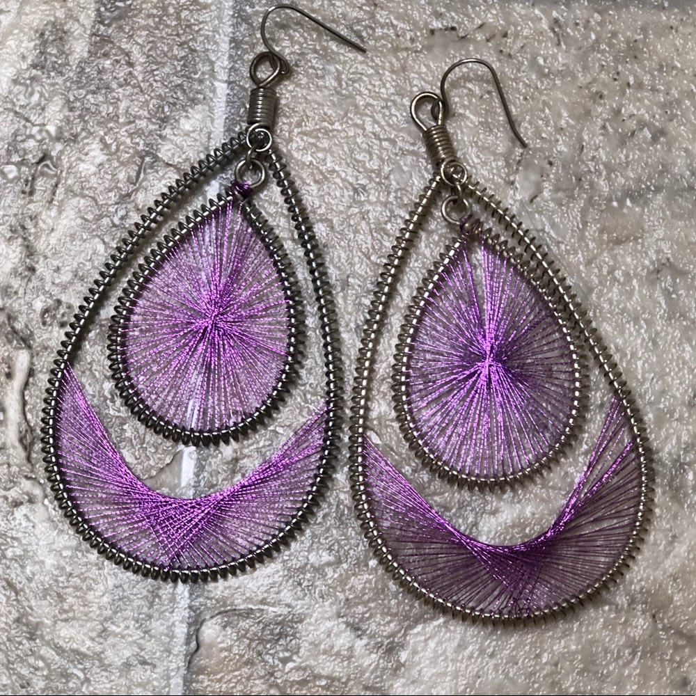 Purple Dangling Threaded Earrings